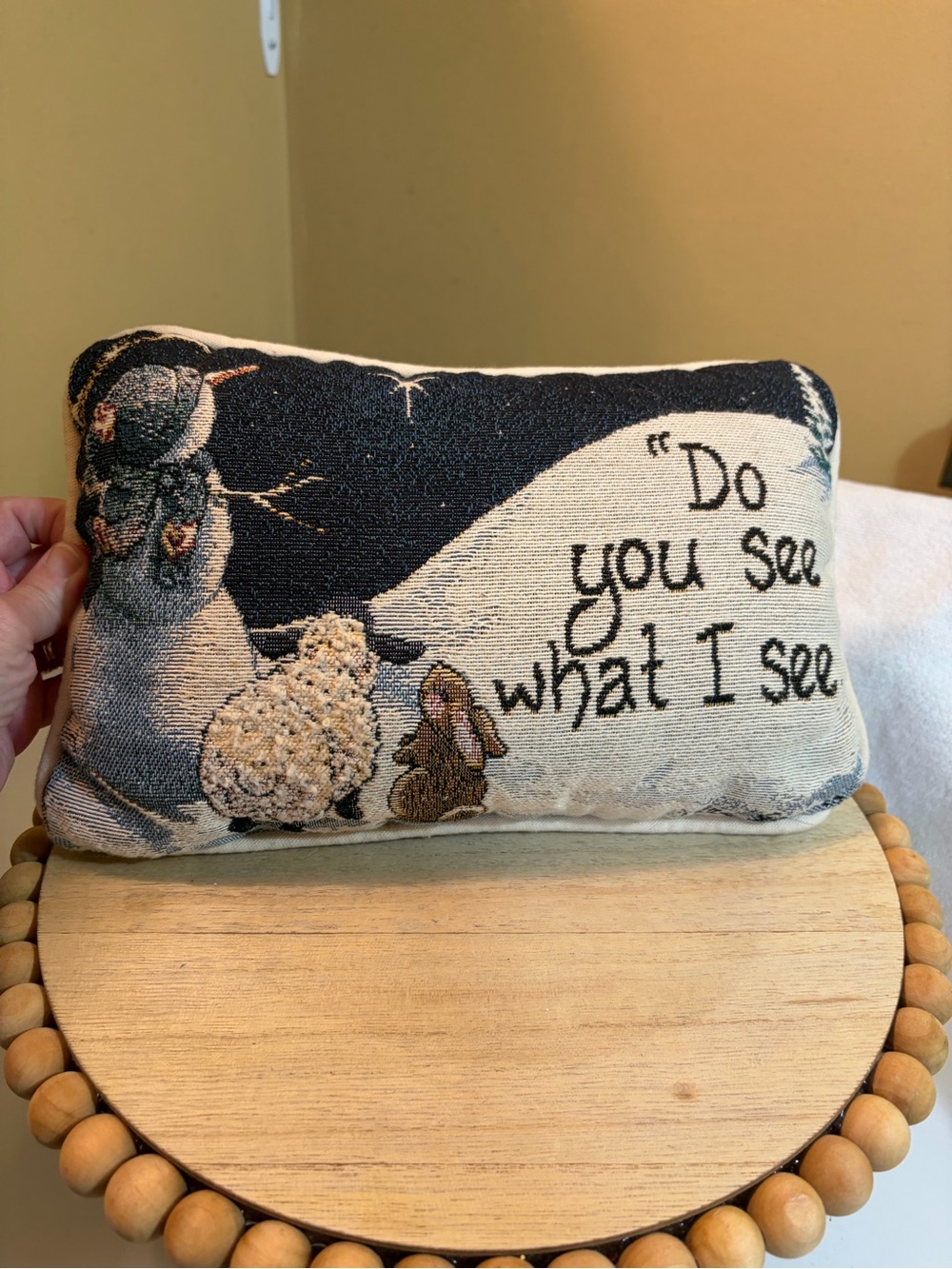 Whimsical Snowman & Animal Accent Pillow - Cream and Black